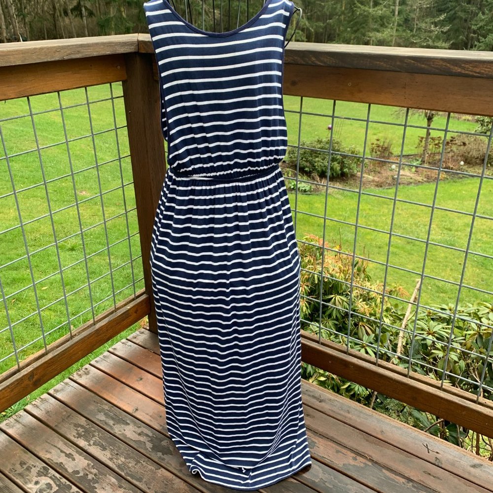 One Clothing Los Angeles Ladies Medium Blue and White Striped Maxi Dress